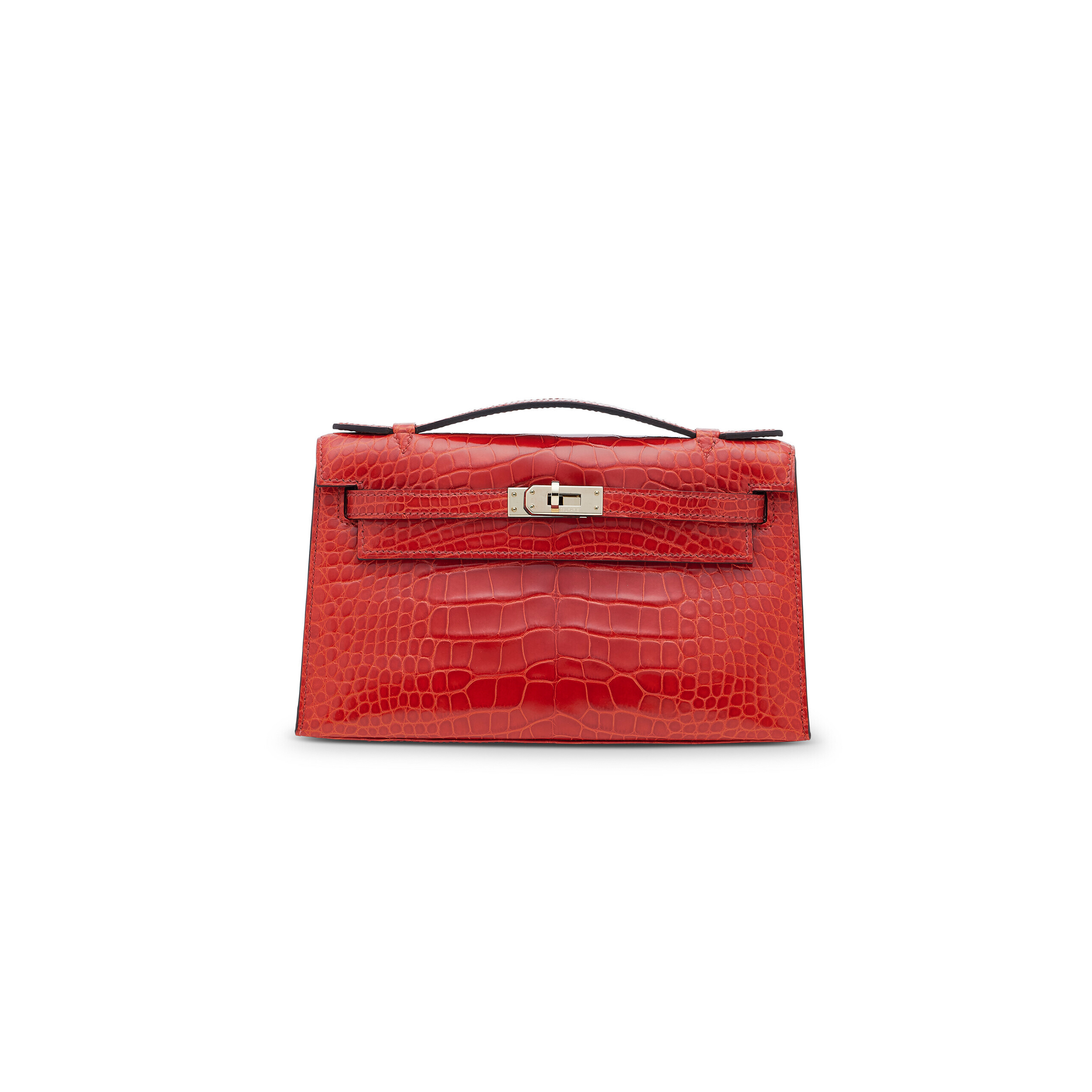 H**mes master a shiny sanguine alligator kelly pochette with permabrass hardware (22*14*7cm)